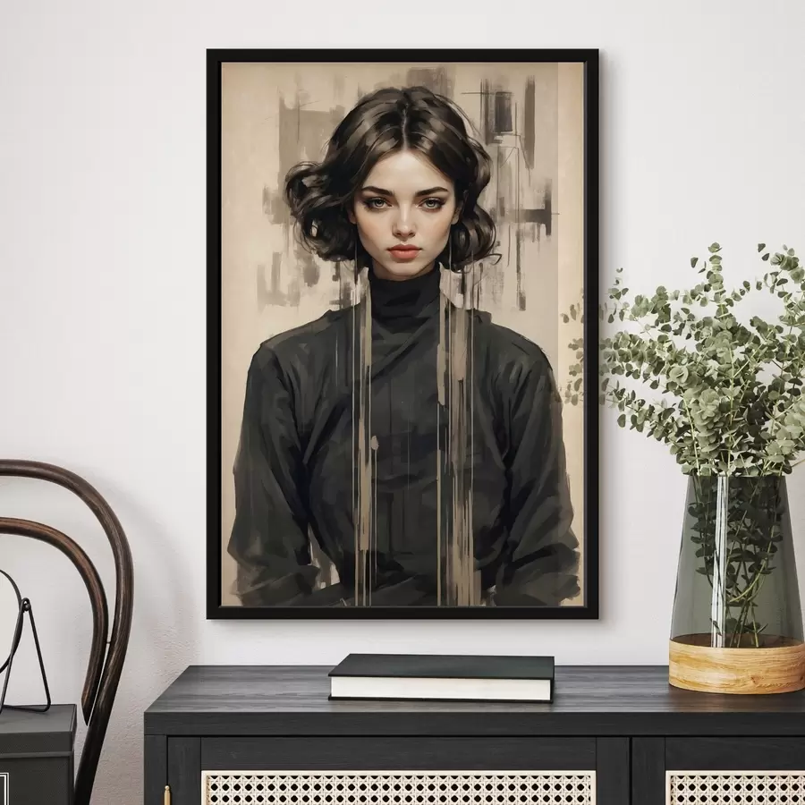 Fototapet Portrét ženy s krátkými tmavými vlasy na abstraktním pozadí f44890