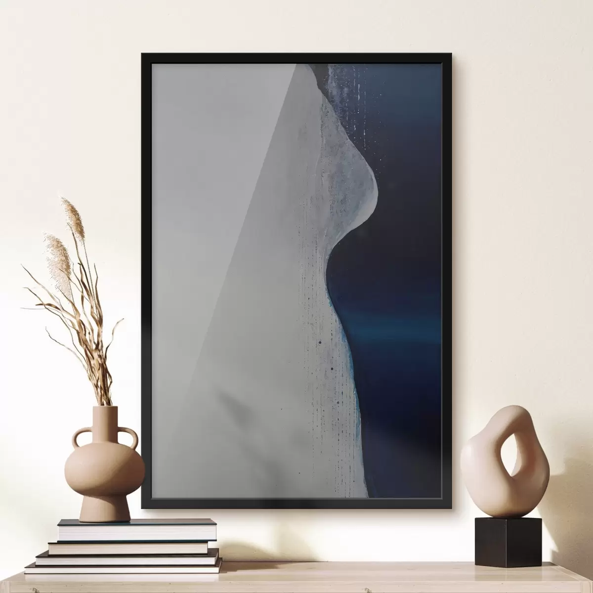 Poster Abstrakce v podobě vlny s bílou a modrou paletou modrá paleta f44895