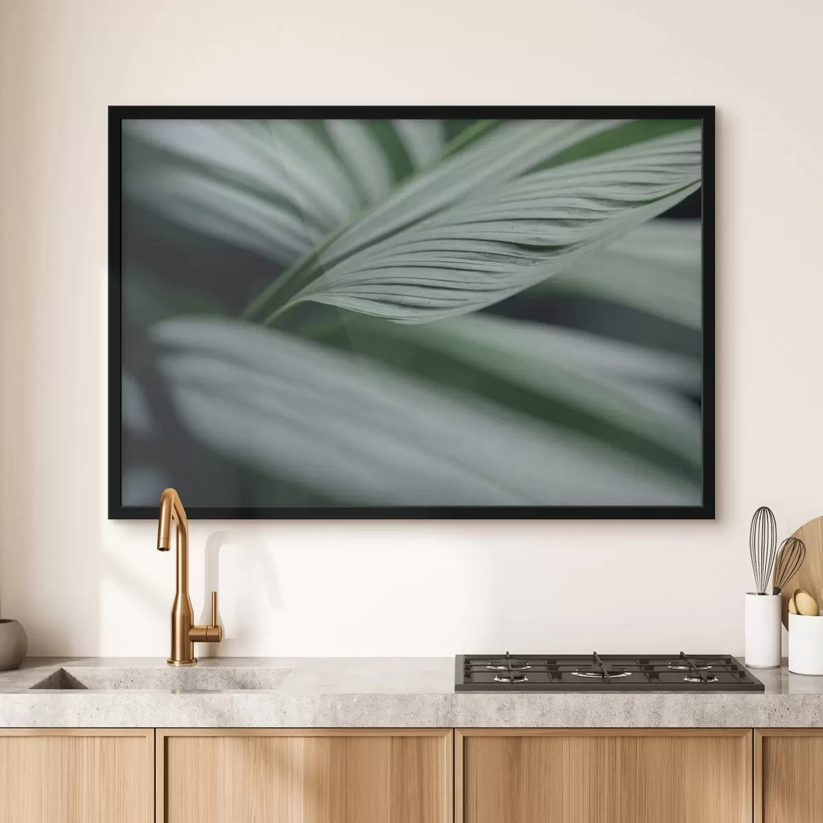 Poster Tropické listy s kapkami vody v mlžném prostředí f44903