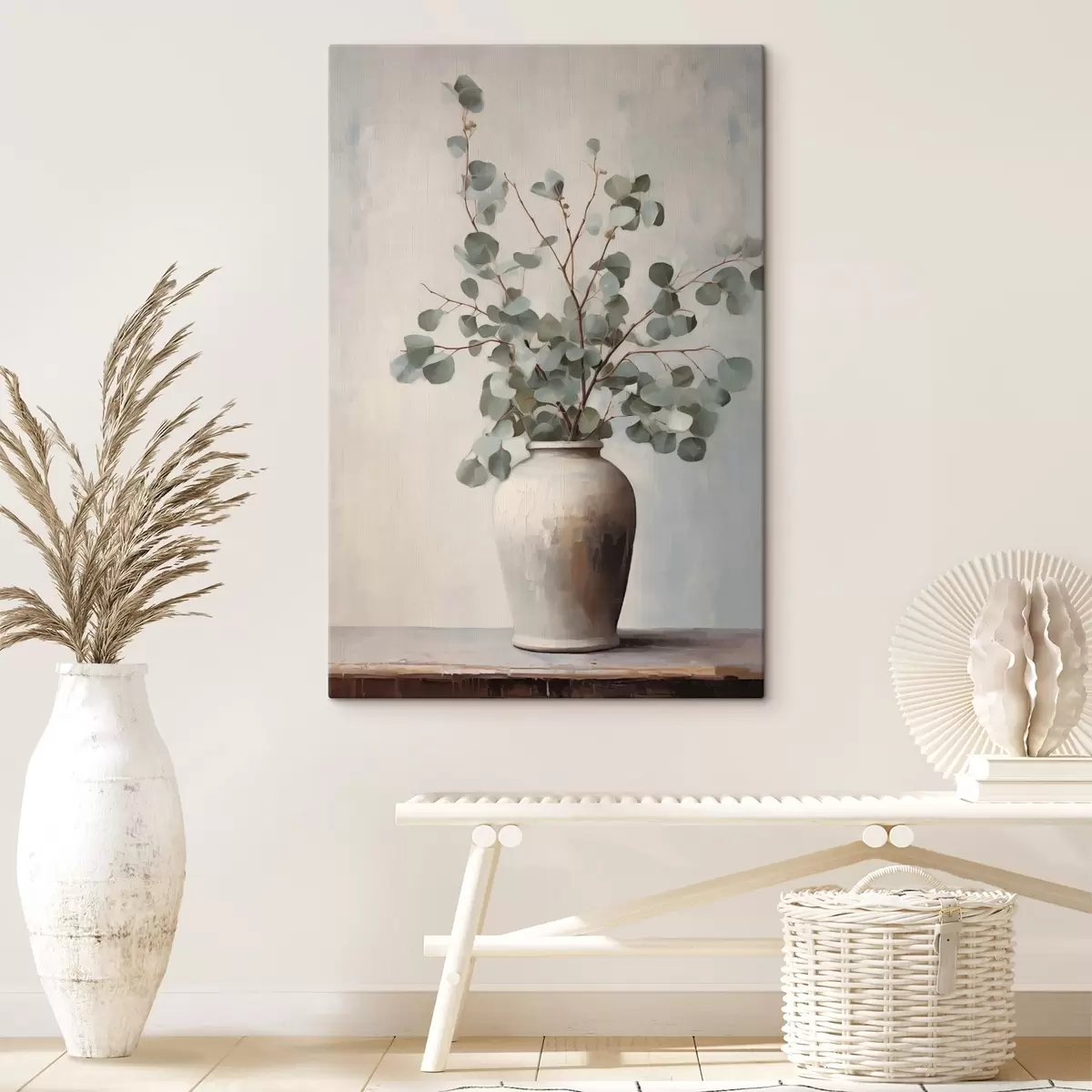 Obraz Eukalyptové větvičky v hliněné váze Č. s44906