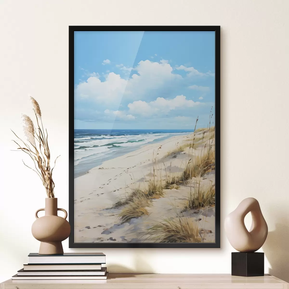 Poster Tráva na pobřeží pod modrou oblohou f44917