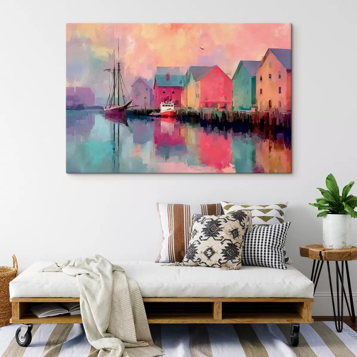 Obraz Barevné domy u vody ve stylu tahu štětcem Č. s44837
