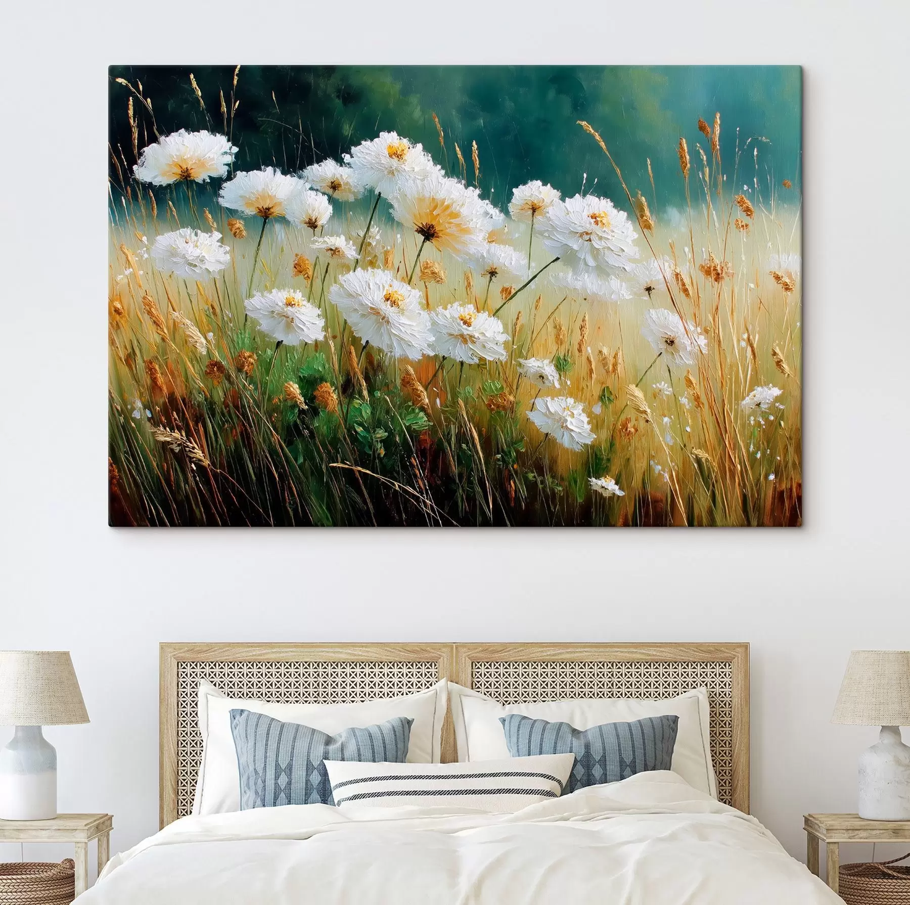 Obraz Bílé květy na louce v olejovém stylu Č. s44842