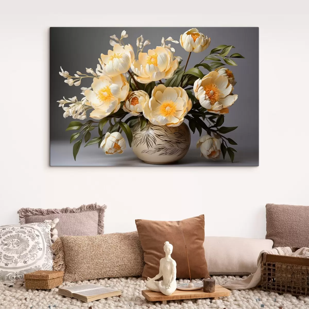 Obraz Jemné květiny se žlutými středy ve vzorované váze Č. s44847