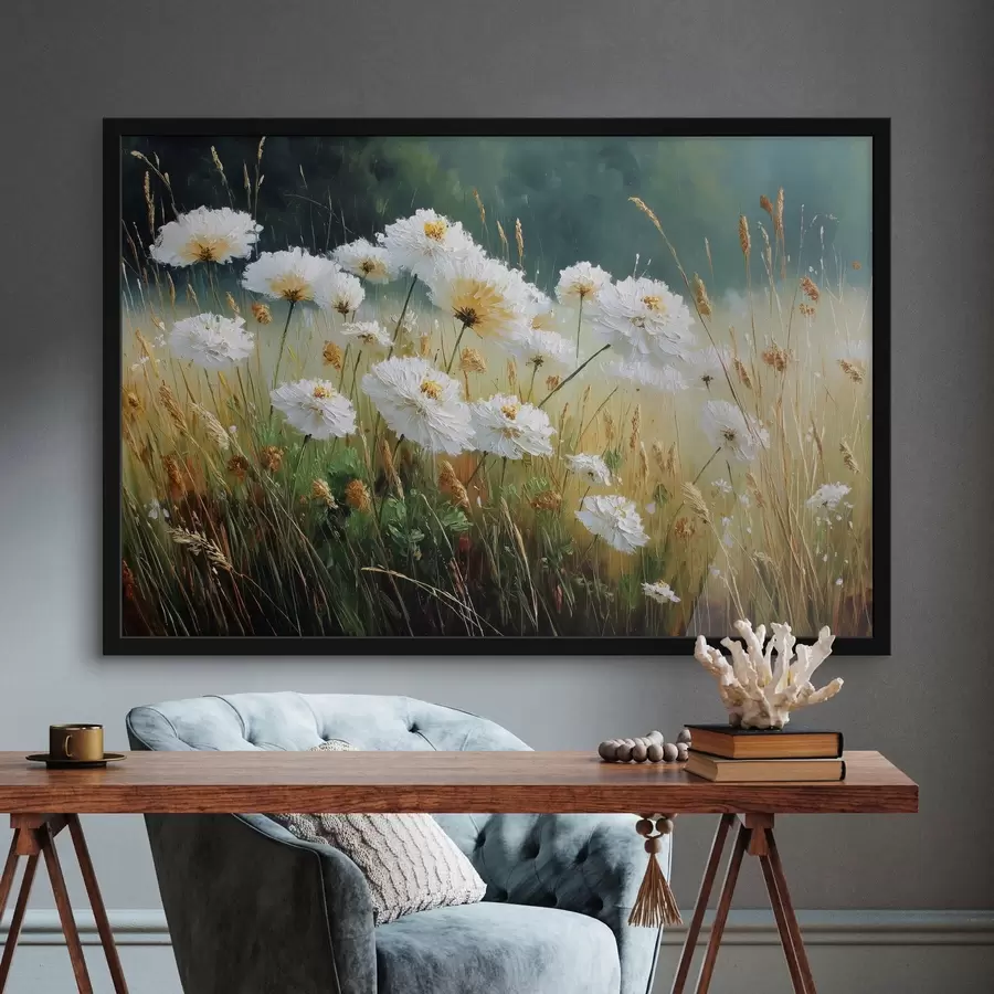 Fototapet Bílé květy na louce v olejovém stylu f44842