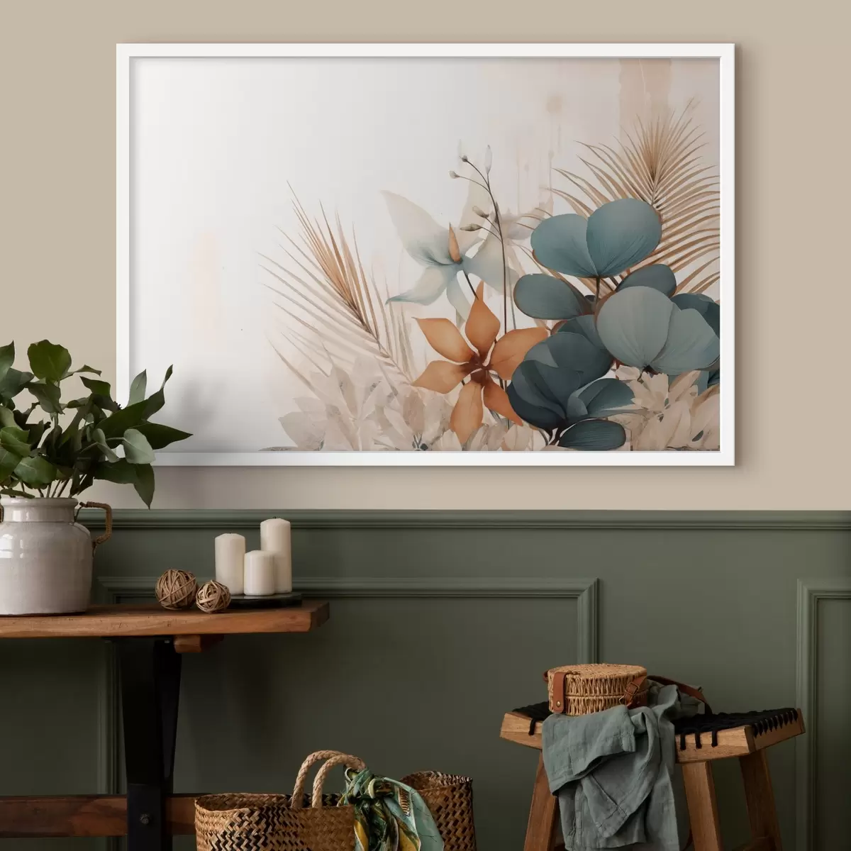 Poster Dekorativní listy a květiny ve stylu akvarelu f44843