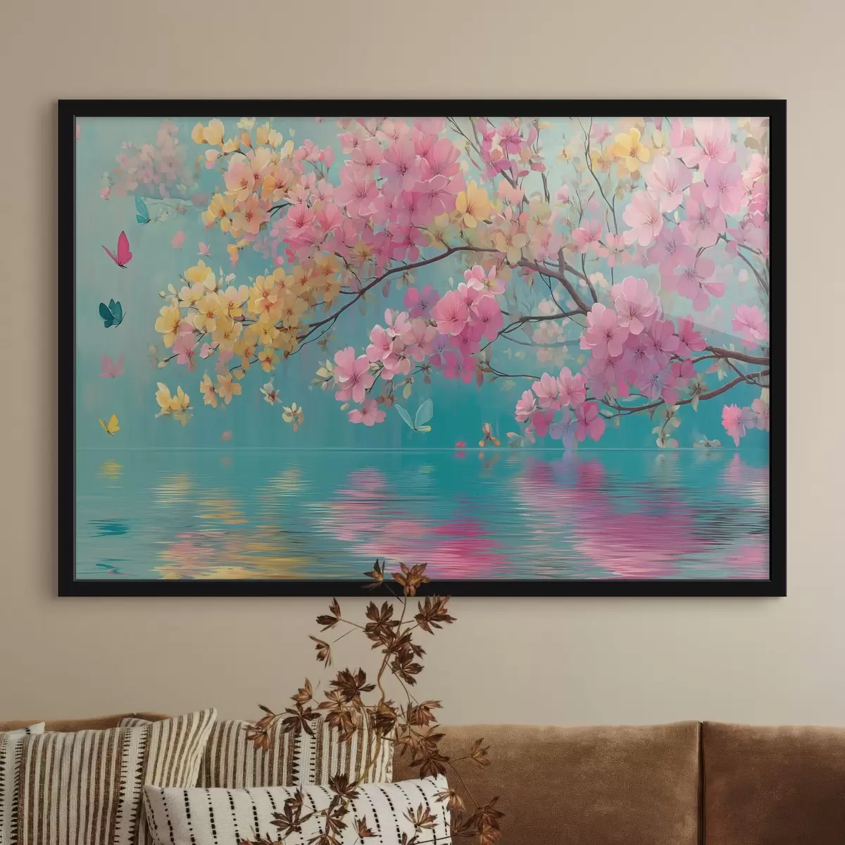 Poster Kvetoucí větev nad vodou ve stylu akvarelu f44844