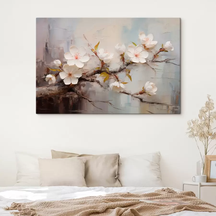 Obraz Bílé květiny s růžovými akcenty na abstraktním pozadí Č. s44935