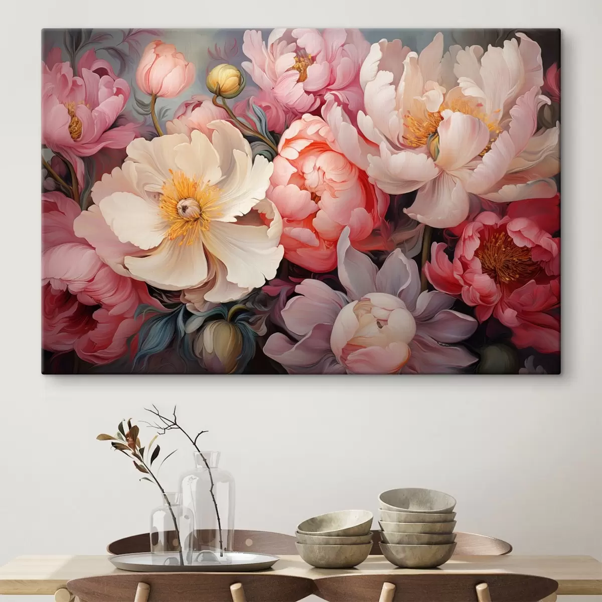 Obraz Svěží pivoňky v růžových odstínech ve stylu olejomalby Č. s44936