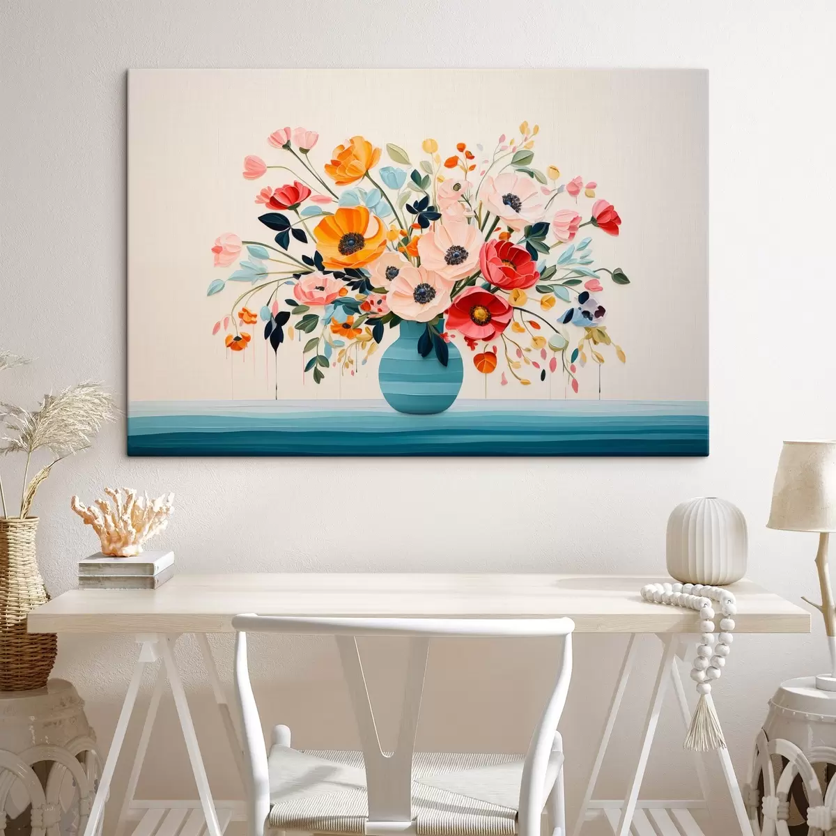 Obraz Barevná kytice v modré váze v dekorativním stylu Č. s44937