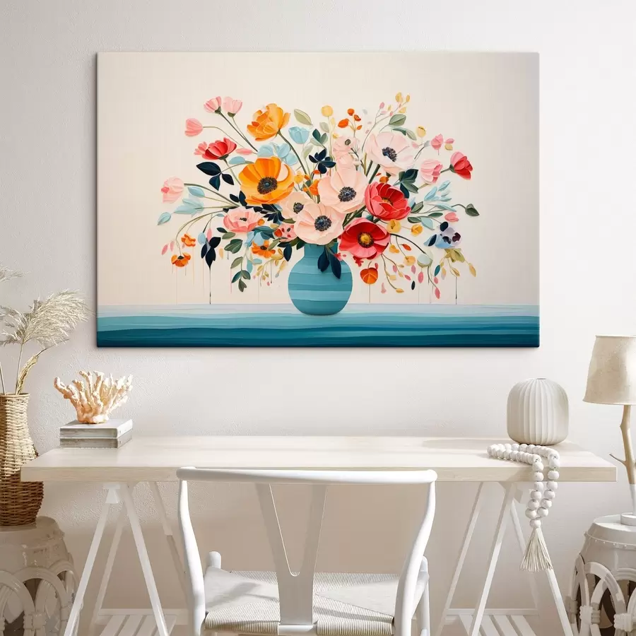 Obraz Barevná kytice v modré váze v dekorativním stylu Č. s44937