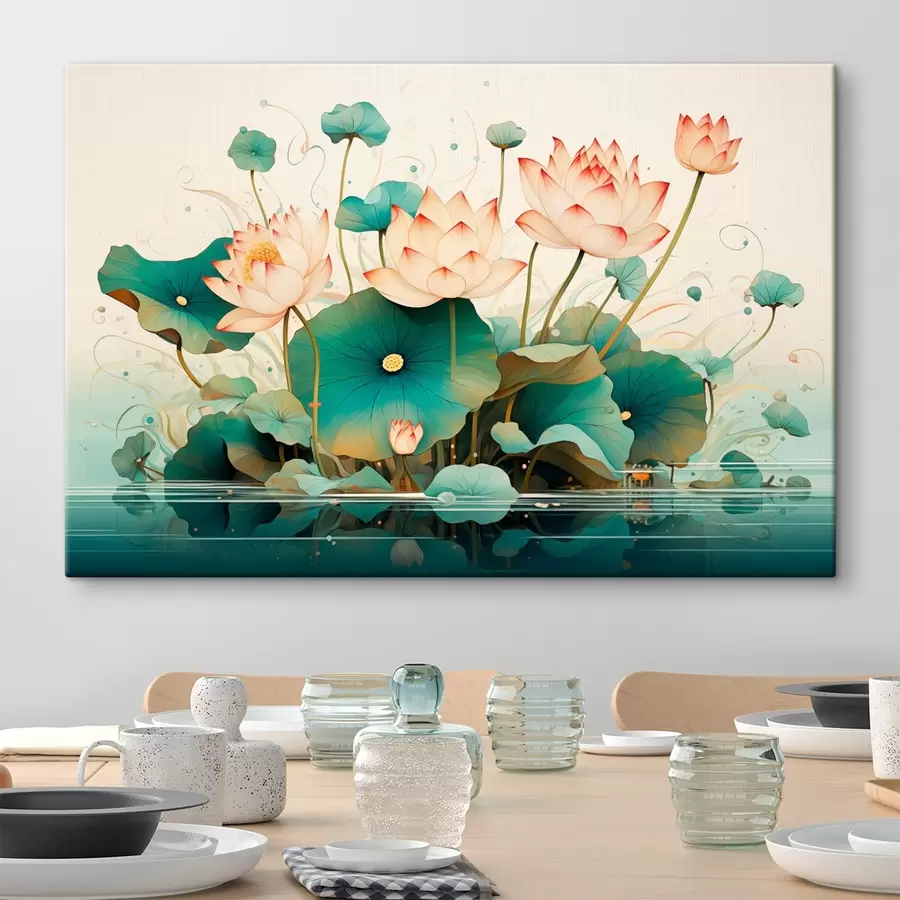 Obraz Lotosy s velkými listy v ilustračním stylu Č. s44939