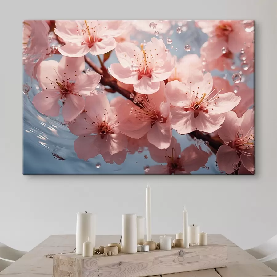 Obraz Růžové květy ve vodě s kapkami Č. s44946