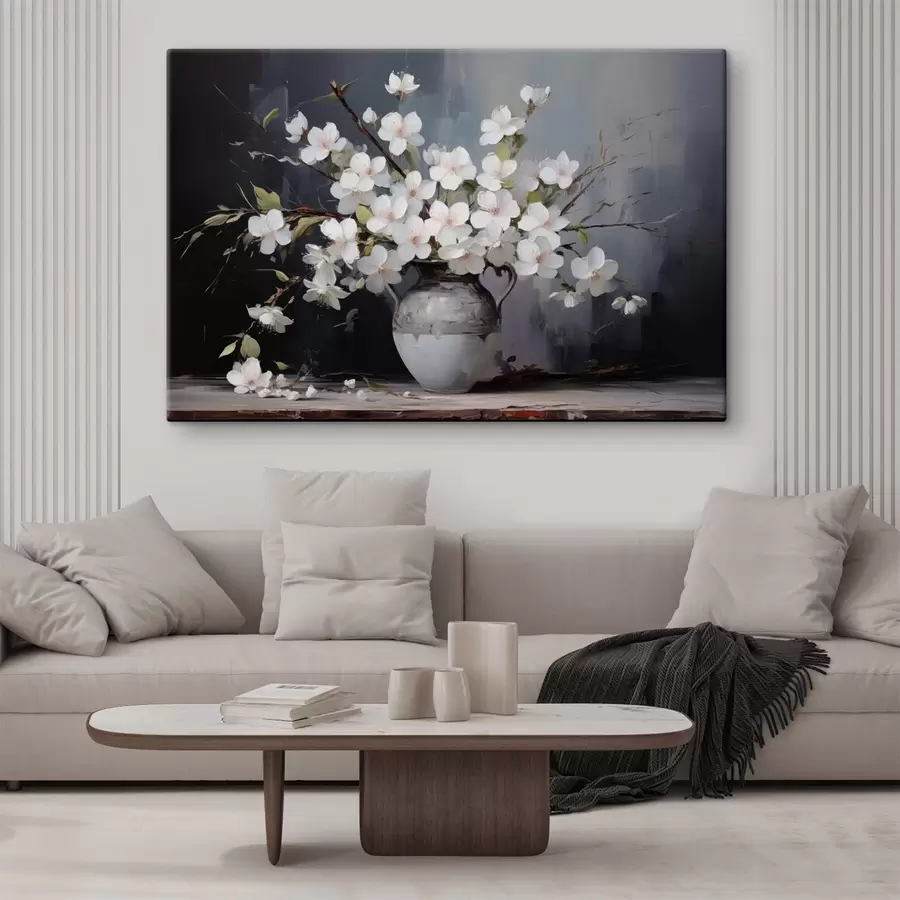 Obraz Kvetoucí větve ve váze na tmavém pozadí v malebném stylu Č. s44949