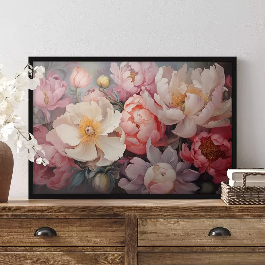 Obraz Svěží pivoňky v růžových odstínech ve stylu olejomalby Č. f44936