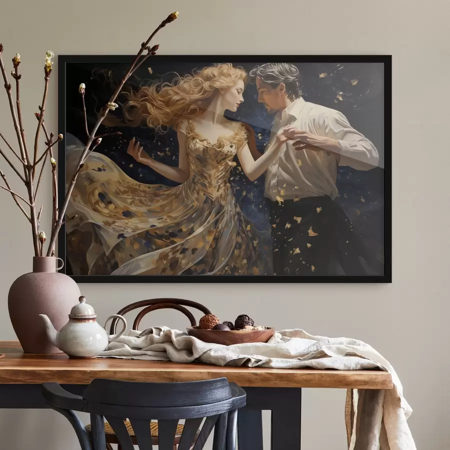 Fototapet Pár v pohybu ve žlutomodrých tónech ve stylu malby f44940