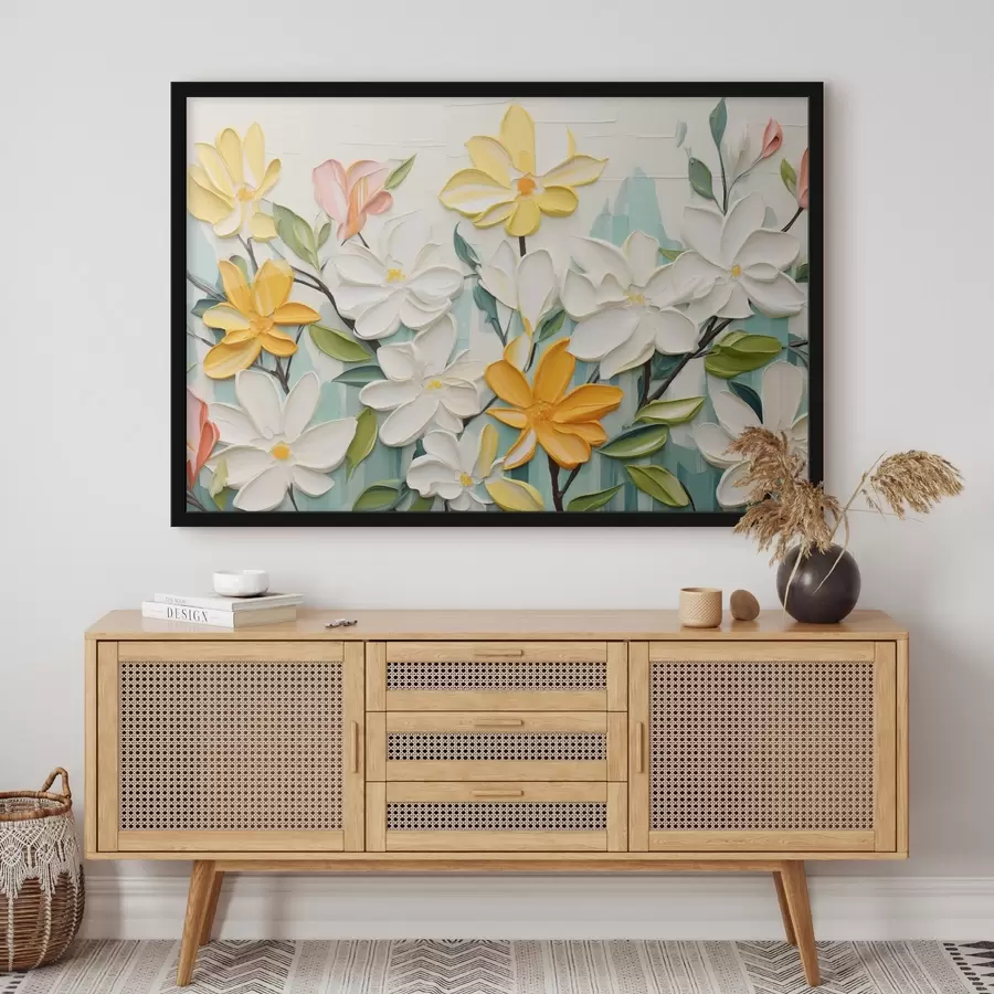 Fototapet Reliéfní květiny v jasných barvách ve stylu imitace tahů štětcem f44942