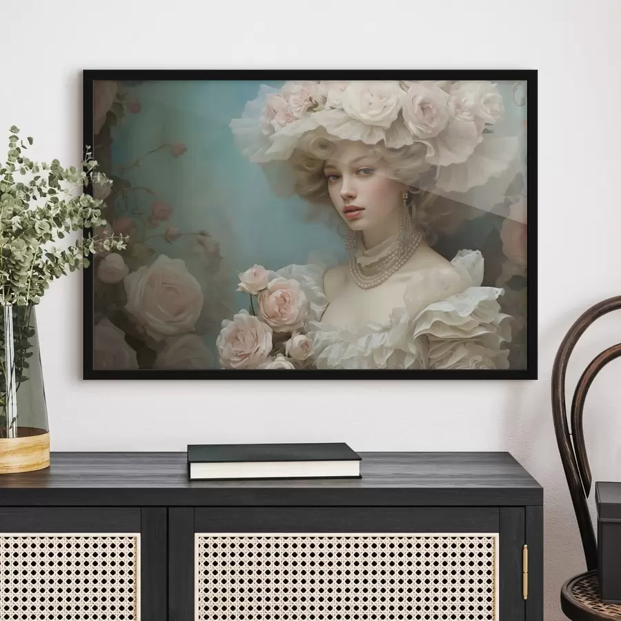 Fototapet Elegantní dáma v klobouku s květinami v uměleckém stylu f44944