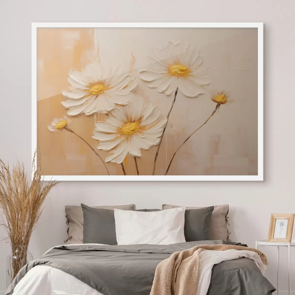 Poster Abstraktní květiny na oranžovém pozadí ve stylu olejomalby f44945