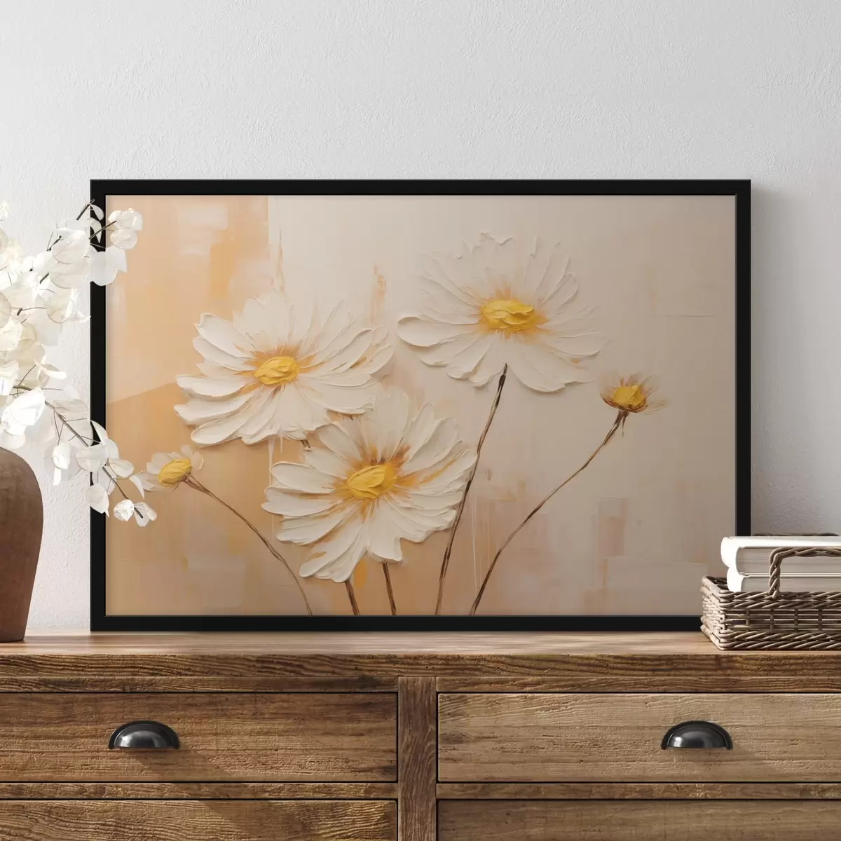 Poster Abstraktní květiny na oranžovém pozadí ve stylu olejomalby f44945