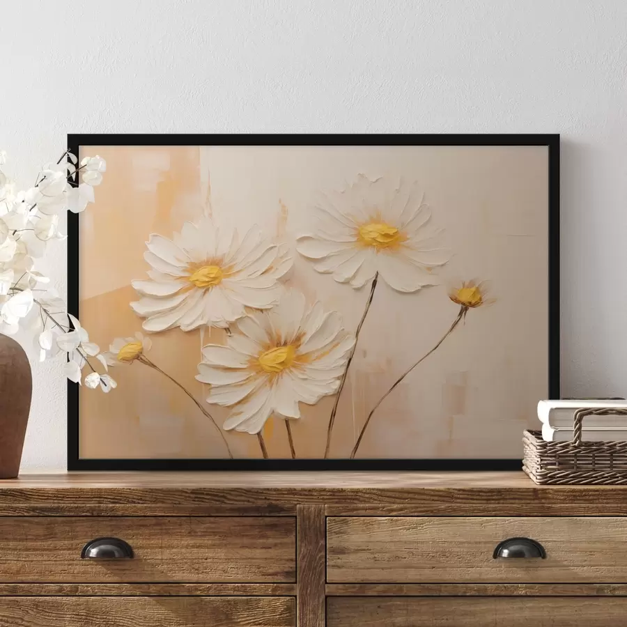 Fototapet Abstraktní květiny na oranžovém pozadí ve stylu olejomalby f44945