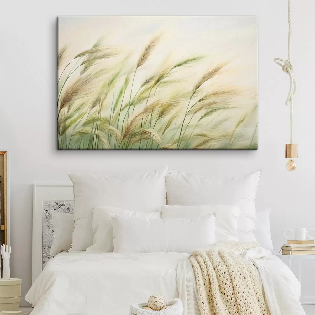 Obraz Pšeničné pole se žlutými a zelenými klasy, jemné tahy štětcem a světlá paleta barev, přírodní atmosféra Č. s44923
