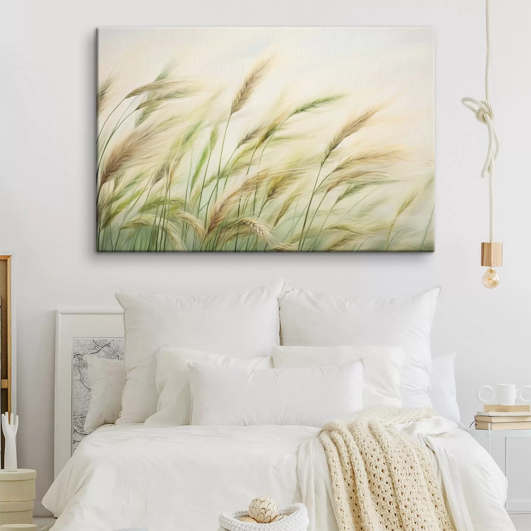 Obraz Pšeničné pole se žlutými a zelenými klasy, jemné tahy štětcem a světlá paleta barev, přírodní atmosféra Č. s44923