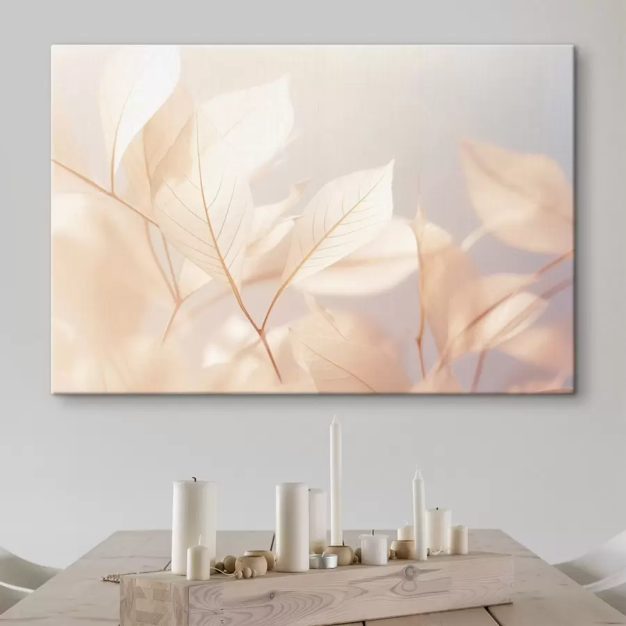 Obraz Průsvitné listy se složitými žilkami, jemná pastelová paleta barev, éterické osvětlení, minimalistická kompozice Č. s44928