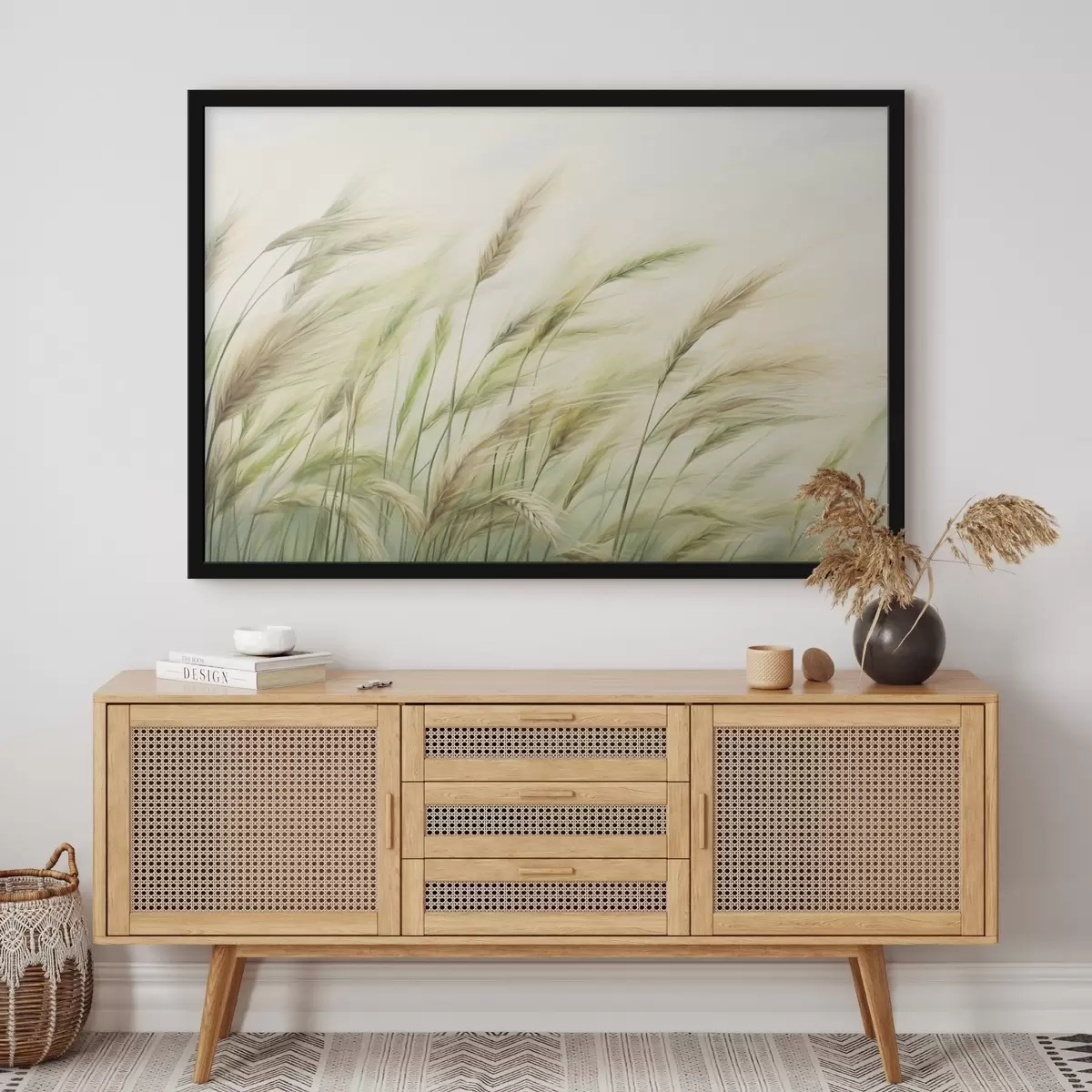 Poster Pšeničné pole se žlutými a zelenými klasy, jemné tahy štětcem a světlá paleta barev, přírodní atmosféra f44923