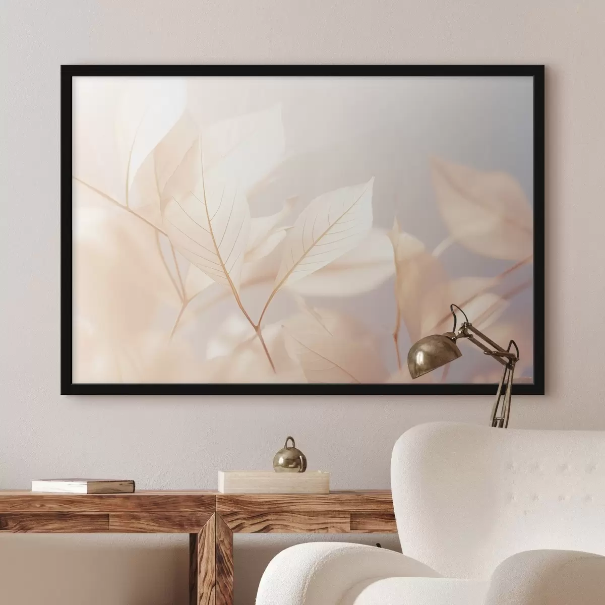 Poster Průsvitné listy se složitými žilkami, jemná pastelová paleta barev, éterické osvětlení, minimalistická kompozice f44928