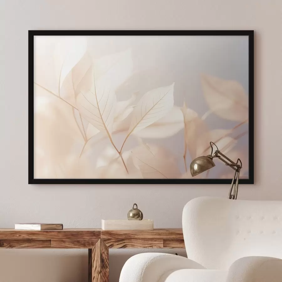 Fototapet Průsvitné listy se složitými žilkami, jemná pastelová paleta barev, éterické osvětlení, minimalistická kompozice f44928