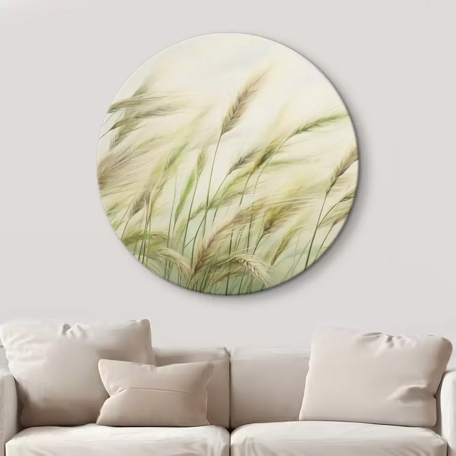 Obraz Pšeničné pole se žlutými a zelenými klasy, jemné tahy štětcem a světlá paleta barev, přírodní atmosféra Č. r44923