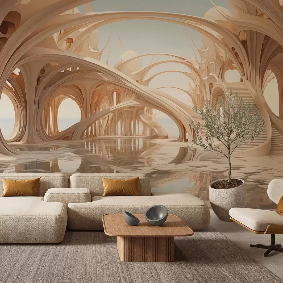 Fototapet Fantasy architektura s oblouky nad vodou w09241