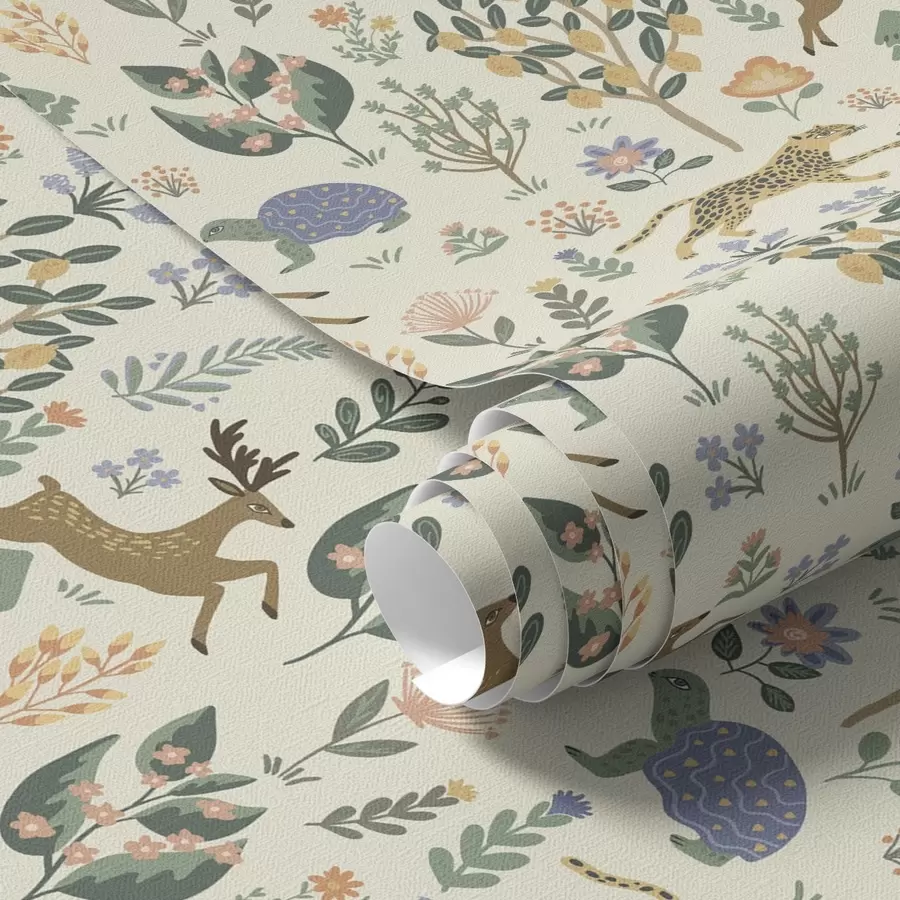 Fototapet Retro ilustrace s leopardy, stromy a jeleny a00184