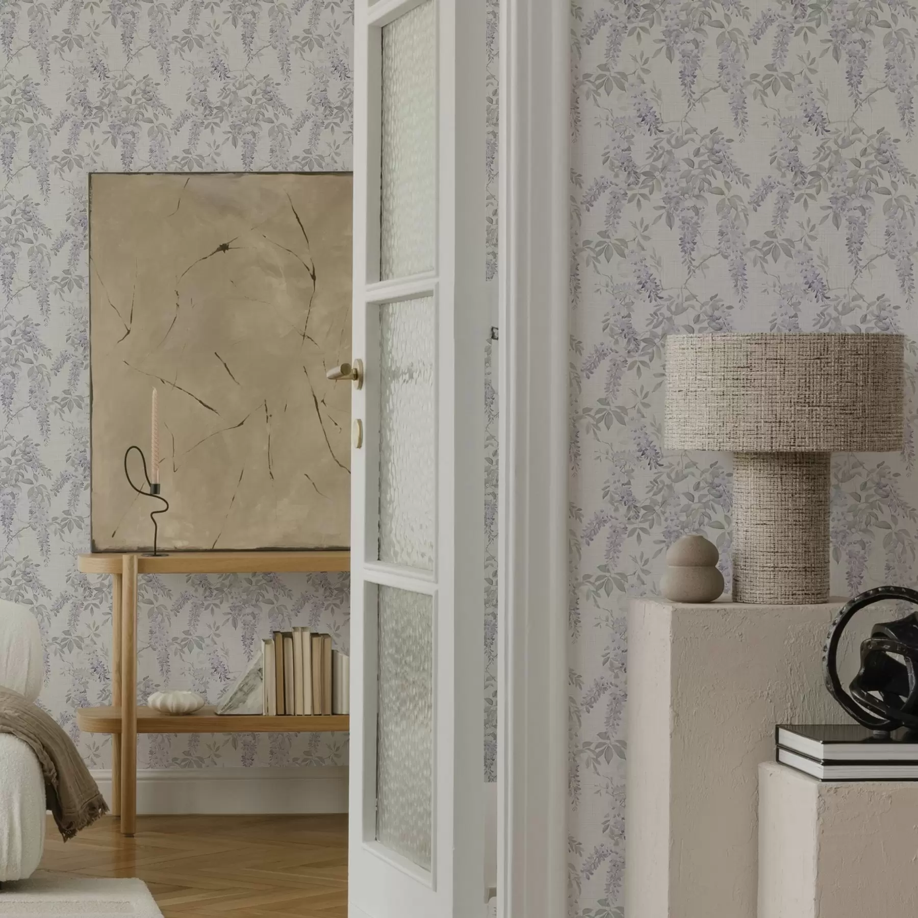 Fototapet Šeříková vistárie na bílém pozadí, akvarelový styl a00239