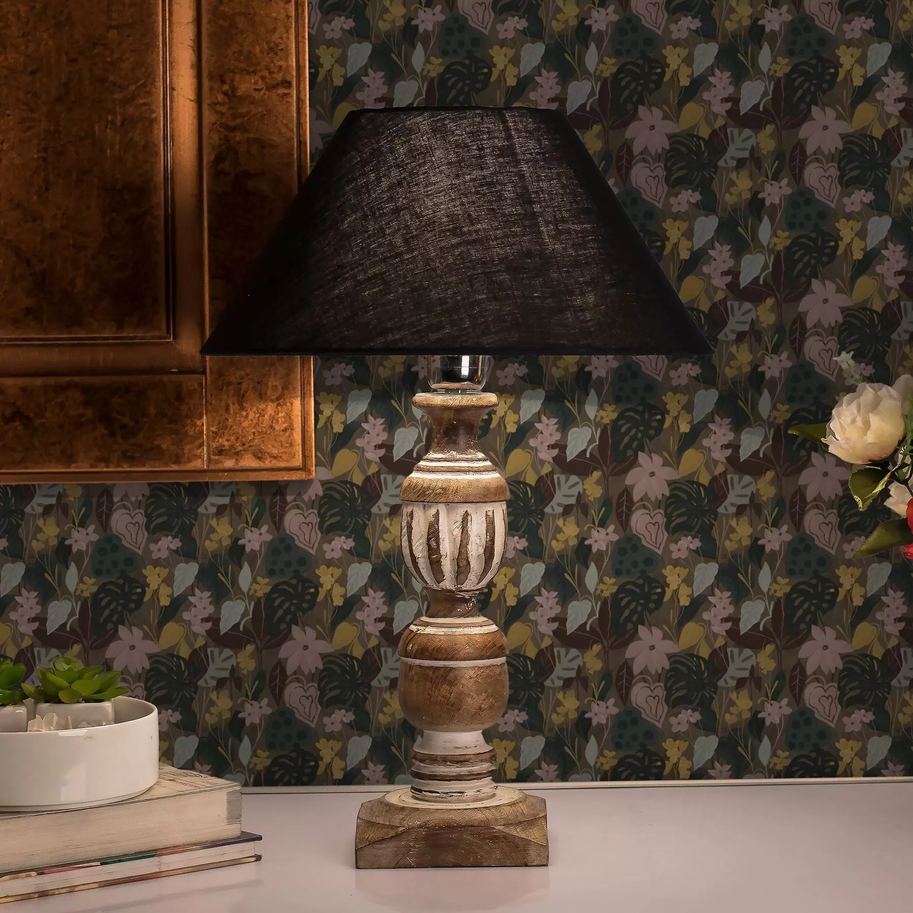 Fototapet Tmavé tropické listy a květy v husté malbě husté malby a00244