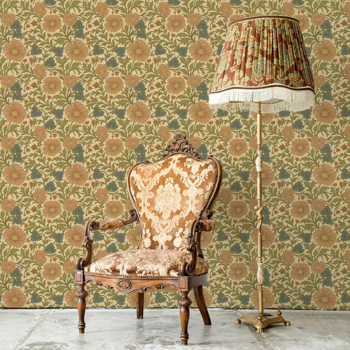 Tapety Retro vzor s oranžovými a modrými květy a00245