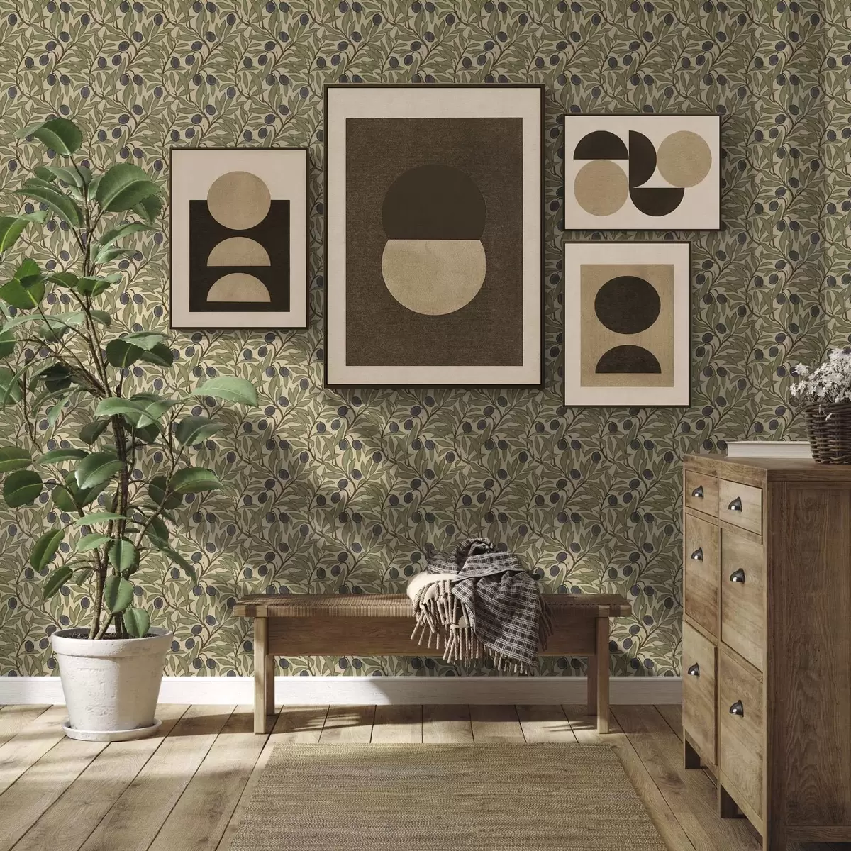 Tapety Olivy na větvích v teplé olivové paletě a00246