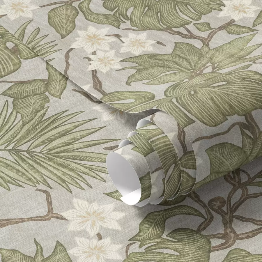 Fototapet Listy a květy tropické monstery na šedém pozadí a00249