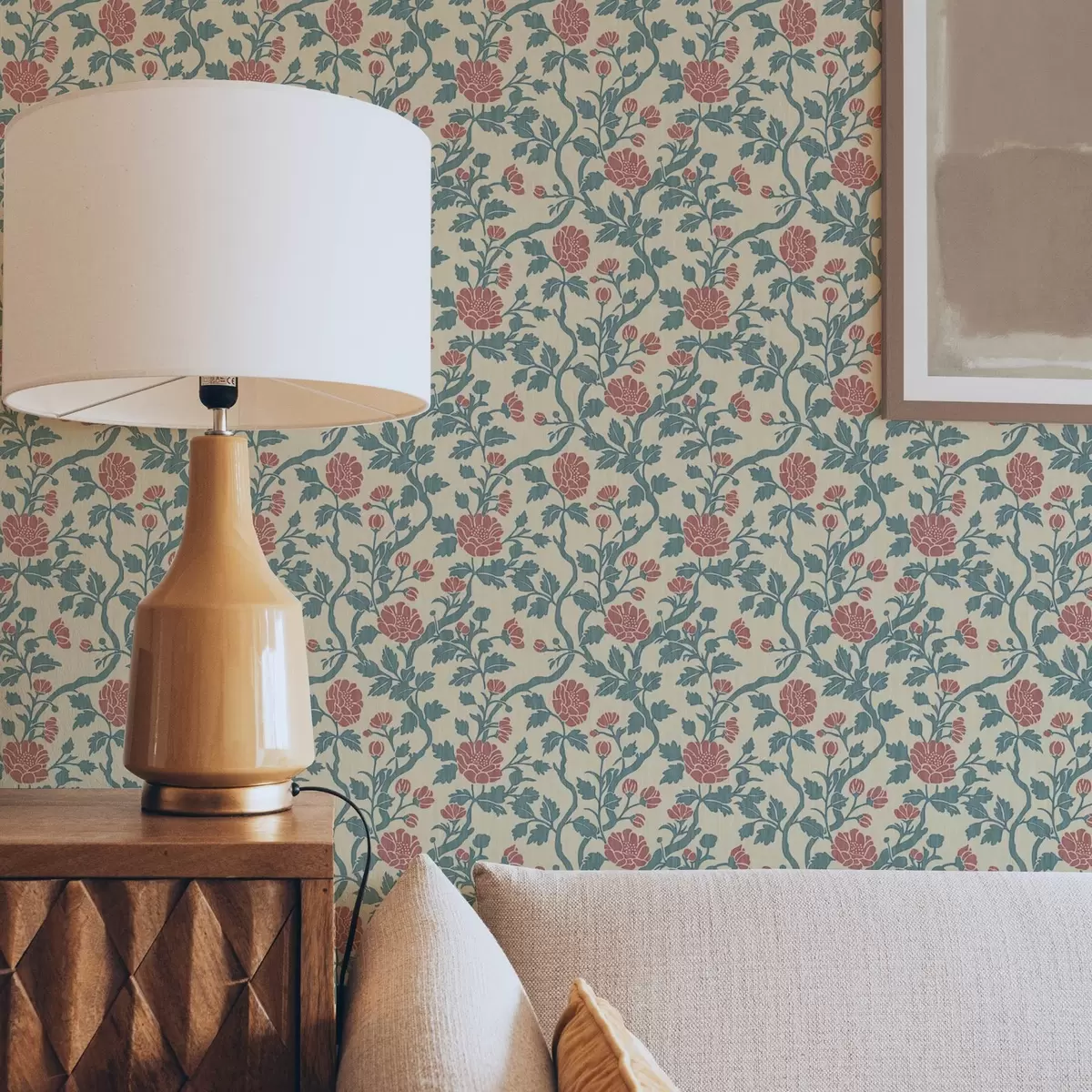 Tapety Retro vzor s květinami v červené a zelené barvě a00250