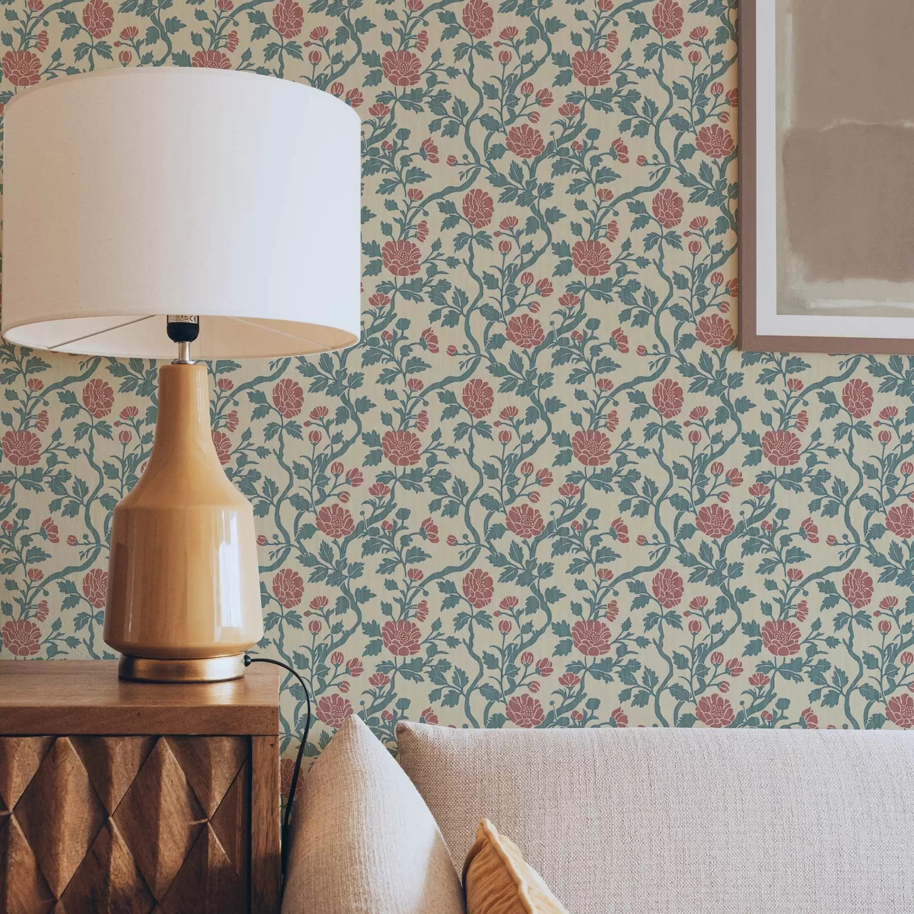 Fototapet Retro vzor s květinami v červené a zelené barvě a00250