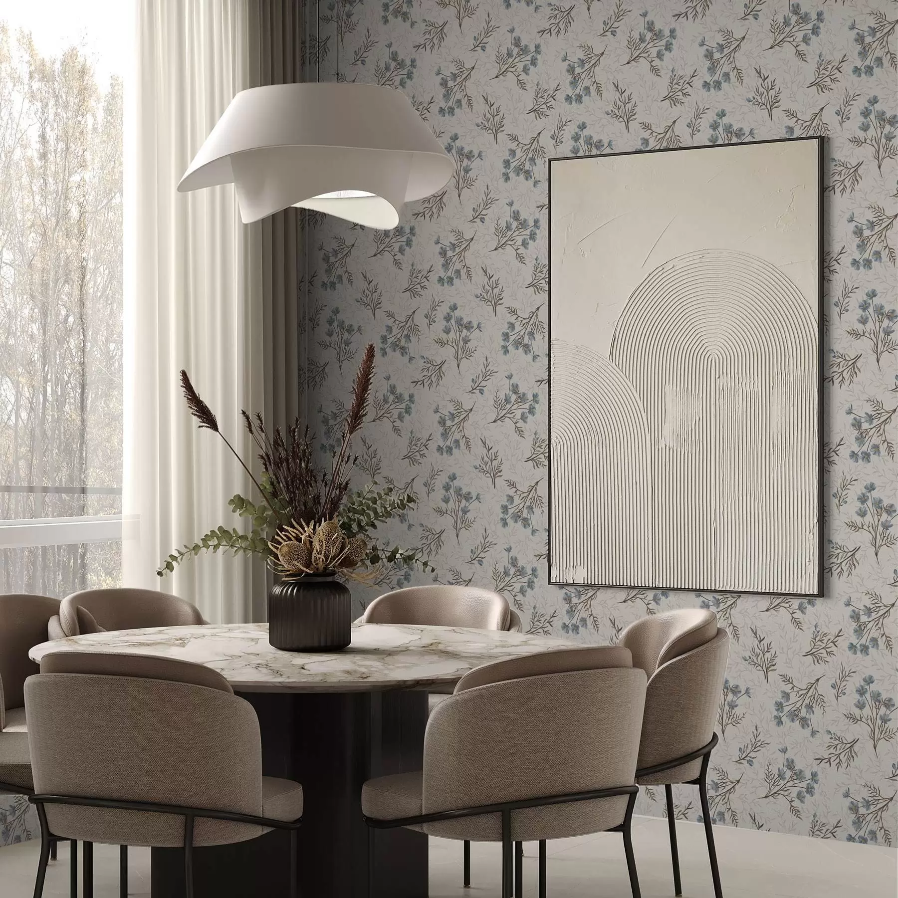 Fototapet Drobné modré květy s hnědými větvemi a00265