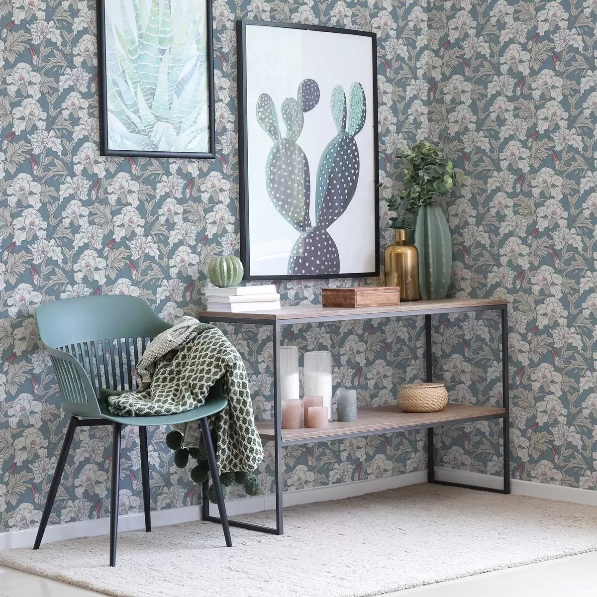 Tapety Bílý ibišek na modrém pozadí s obrysovým vzorem a00272v1