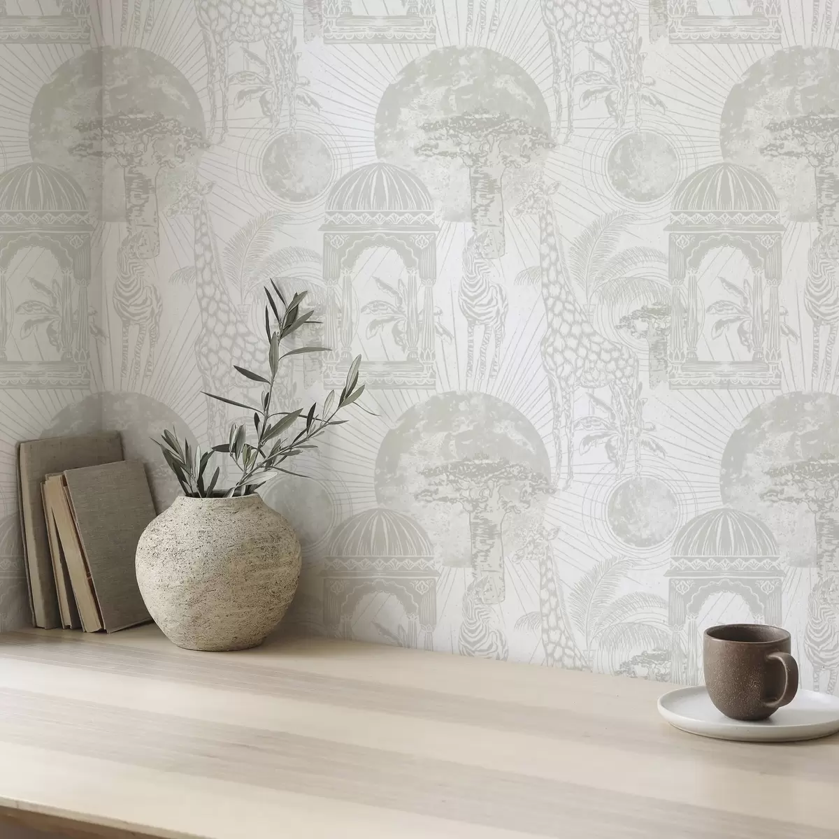 Tapety Grafická ilustrace se žirafou, zebrou a palmami a00276v1