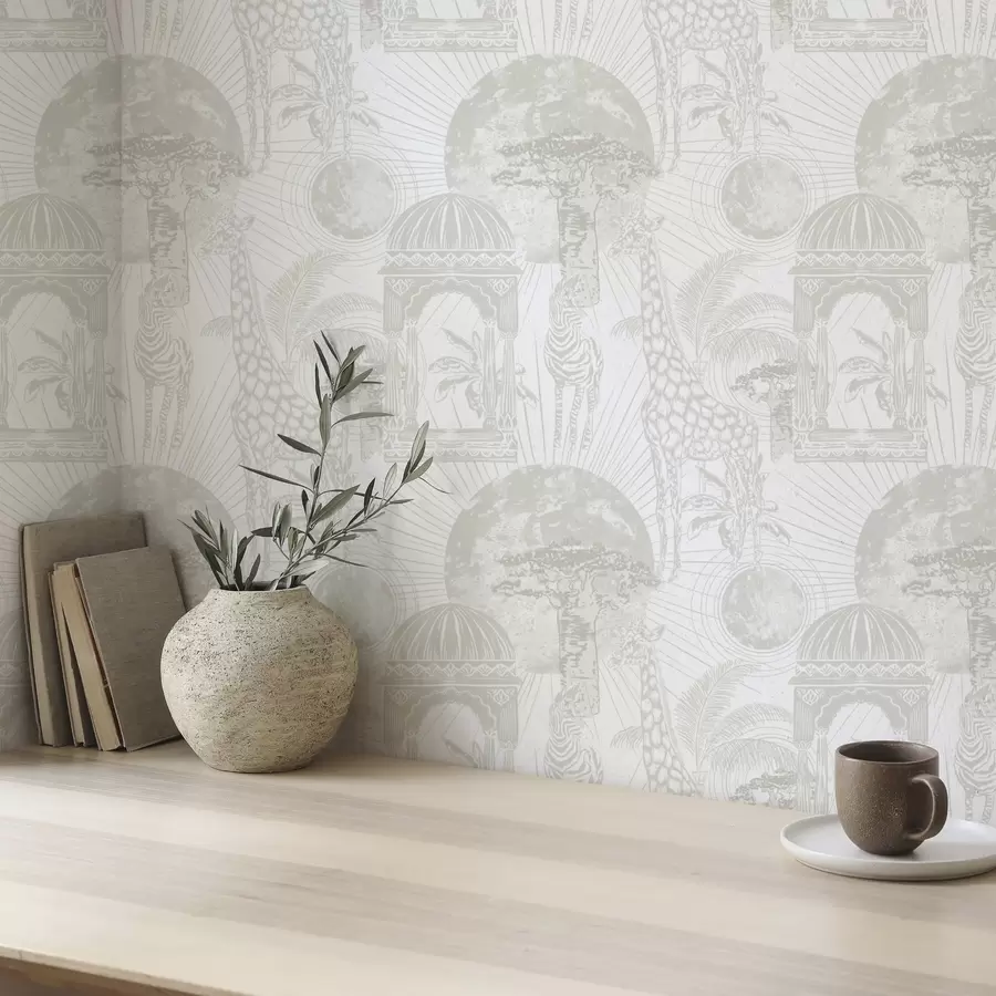 Fototapet Grafická ilustrace se žirafou, zebrou a palmami a00276v1