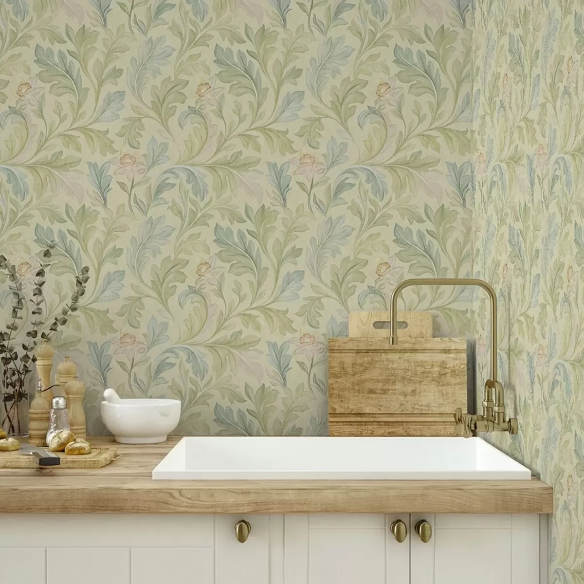 Tapety Vintage listy na nažloutlém pozadí, jemné barvy a00277v1