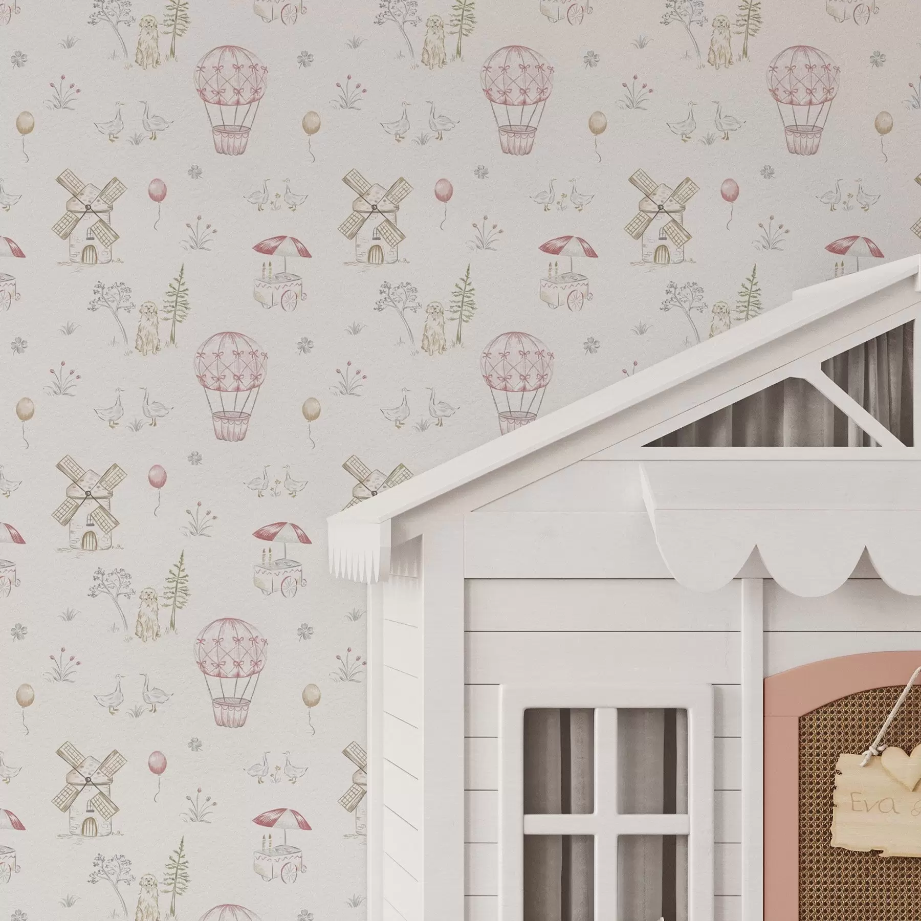 Fototapet Ilustrace pro děti: Pejsek, kachny, míče, mlýn a00278