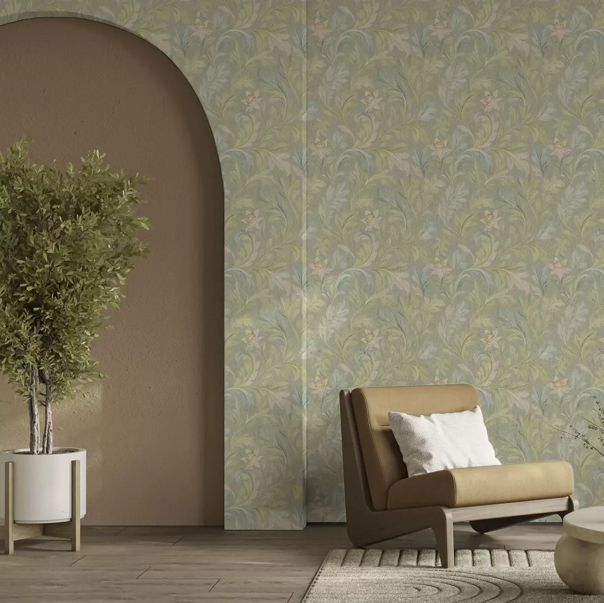 Tapety Vintage listy na zeleném pozadí, pastelové barvy a00277