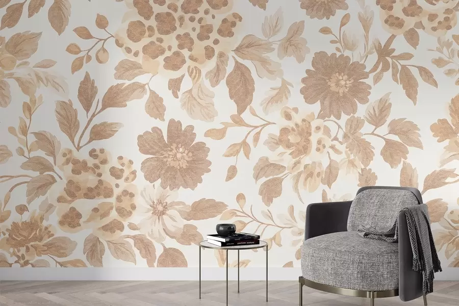 Fototapet Květiny v boho stylu s leopardím potiskem, béžová barva w04114