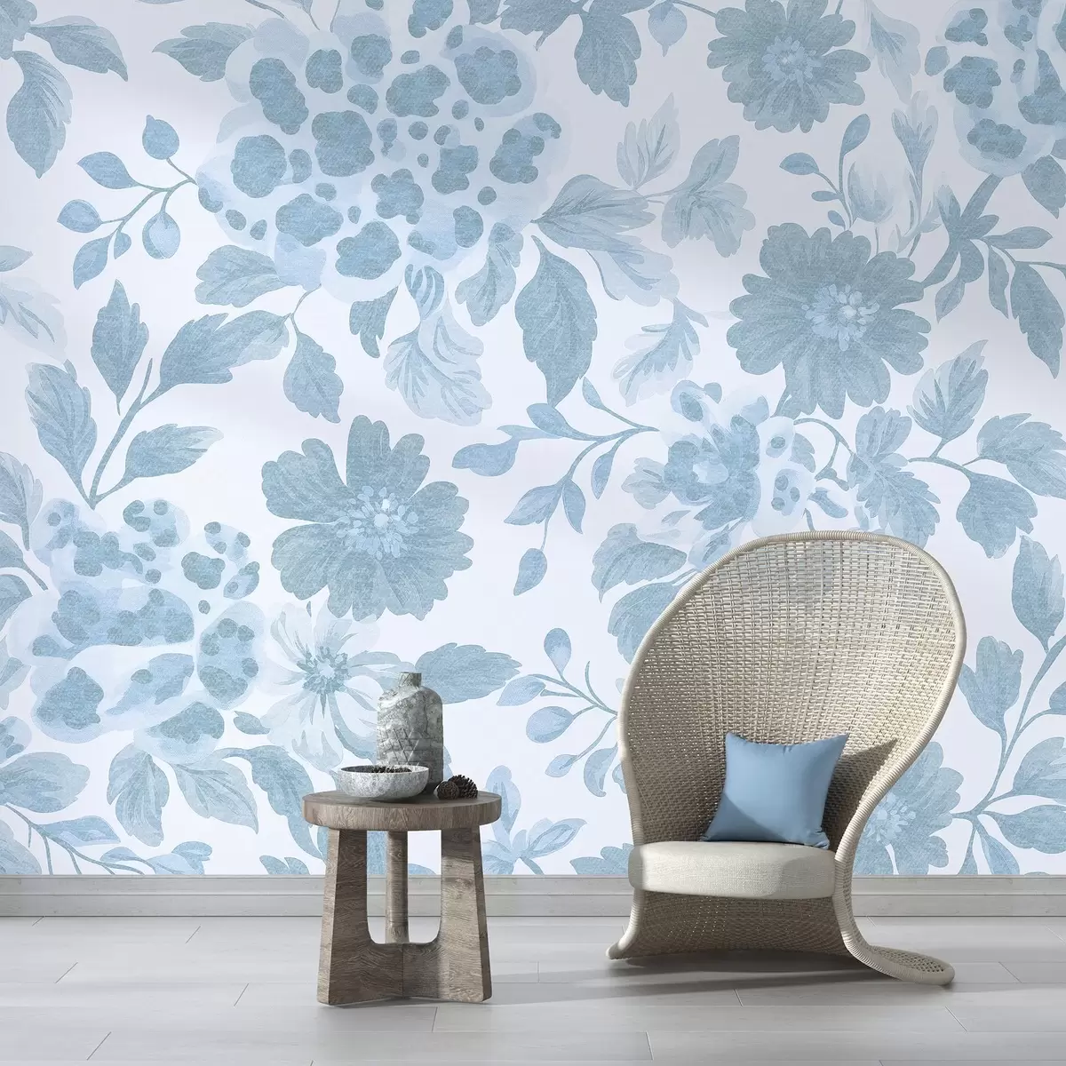 Fototapet Květiny v boho stylu s leopardím potiskem, modrá barva w04114v1